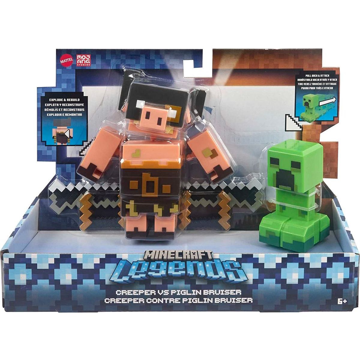 Minecraft Legends dvě figurky 8 cm Creeper vs. Piglin Bruiser