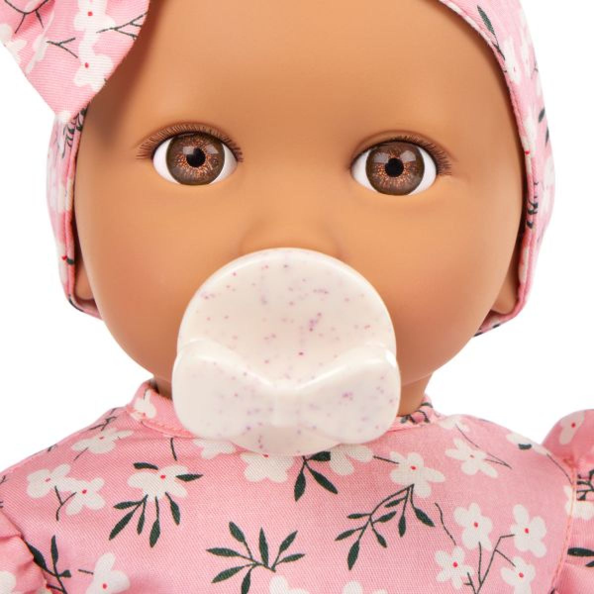 LullaBaby Panenka 35 cm v overalu s čelenkou Floral Pink