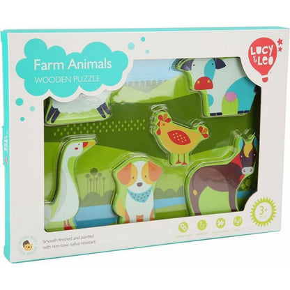 Lucy & Leo 226 Zvířátka na farmě dřevěné vkládací puzzle 7 dílů