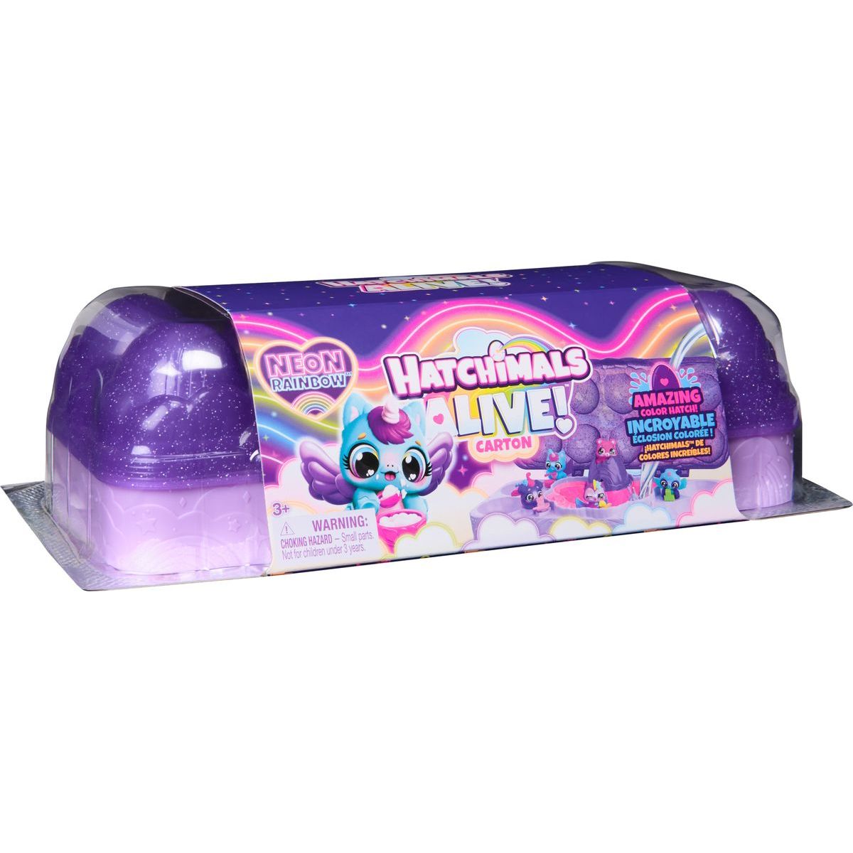 Hatchimals karton zvířátek neónová duha