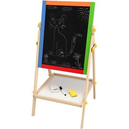 Teddies Tabule oboustranná magnetická dřevo černá-bílá 35x43cm s doplňky v krabici 44x63cm