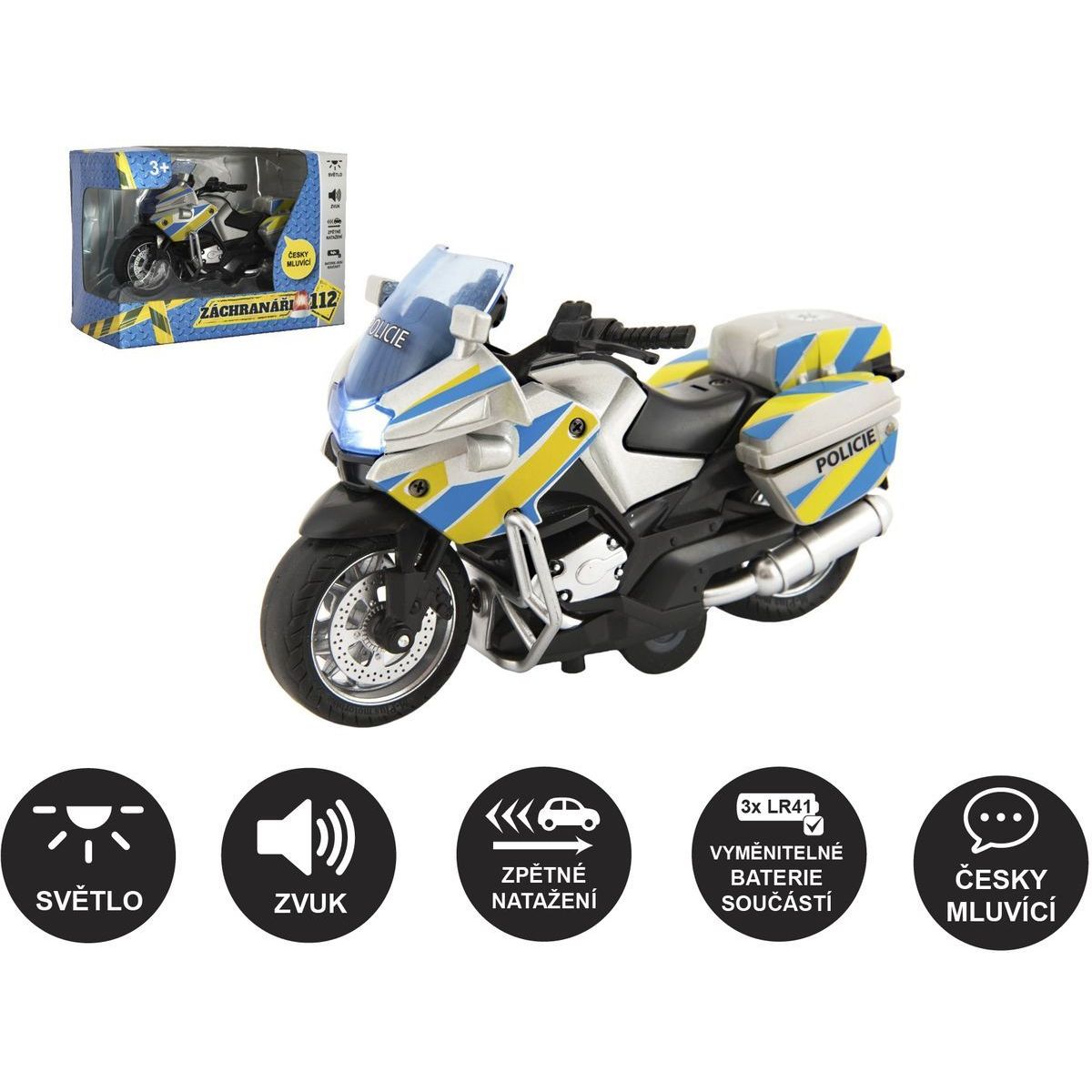 Motorka policejní 12 cm a zpětné natažení se světlem a zvukem CZ