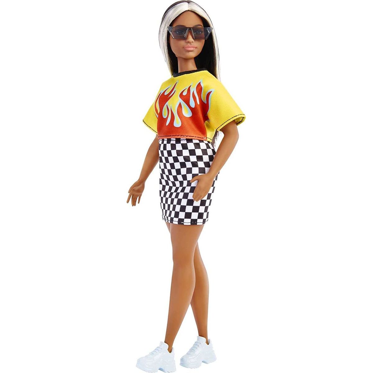 Barbie modelka 30 cm - ohnivé tričko a kostkovaná sukně