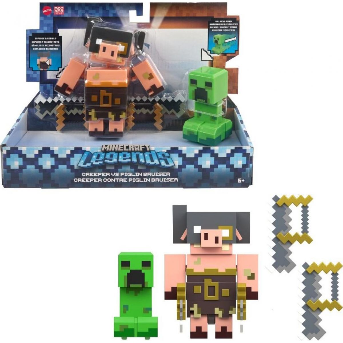 Minecraft Legends dvě figurky 8 cm Creeper vs. Piglin Bruiser