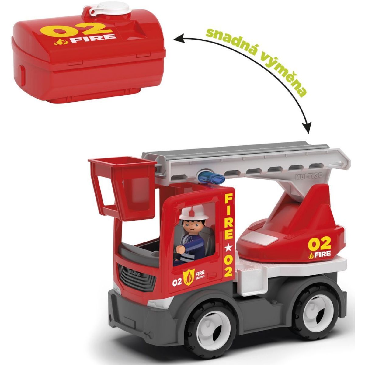 ECO MultiGO Fire 2+1 - Igráček hasič, auto, žebřík, cisterna