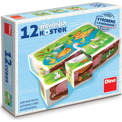 Dino Na farmě 12 dřevěné kostky